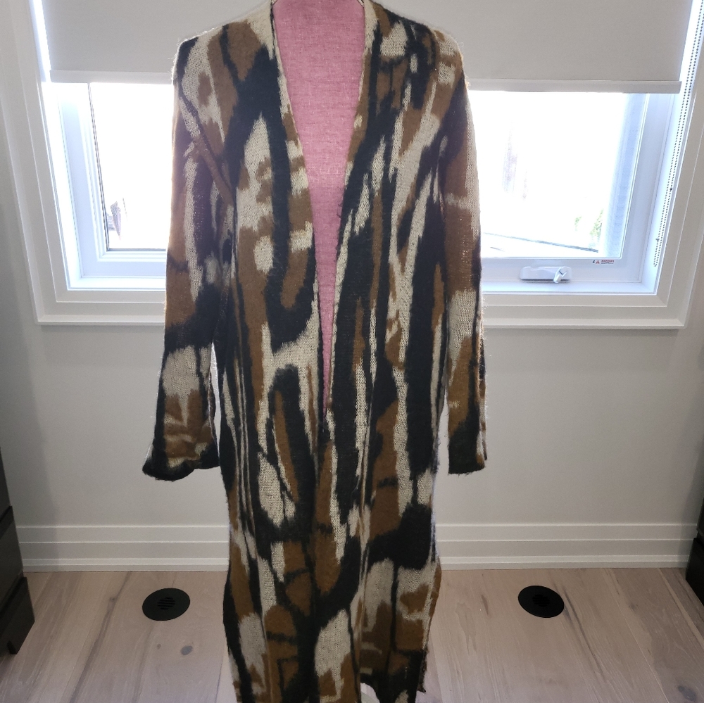 Long patterned duster cardigan